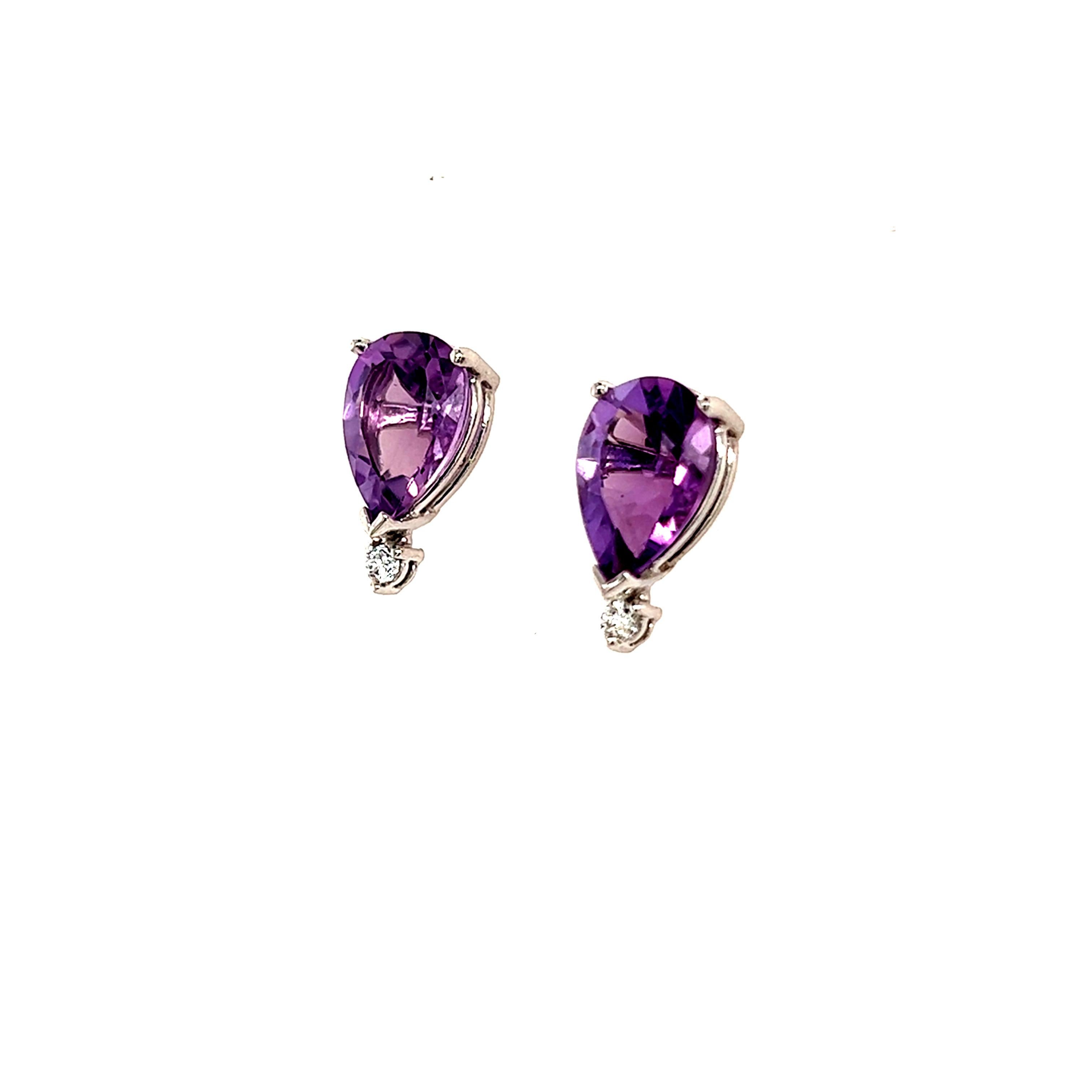 Pear Cut Natural Amethyst Diamond Earrings 14k Gold 3.71 TCW Certified For Sale