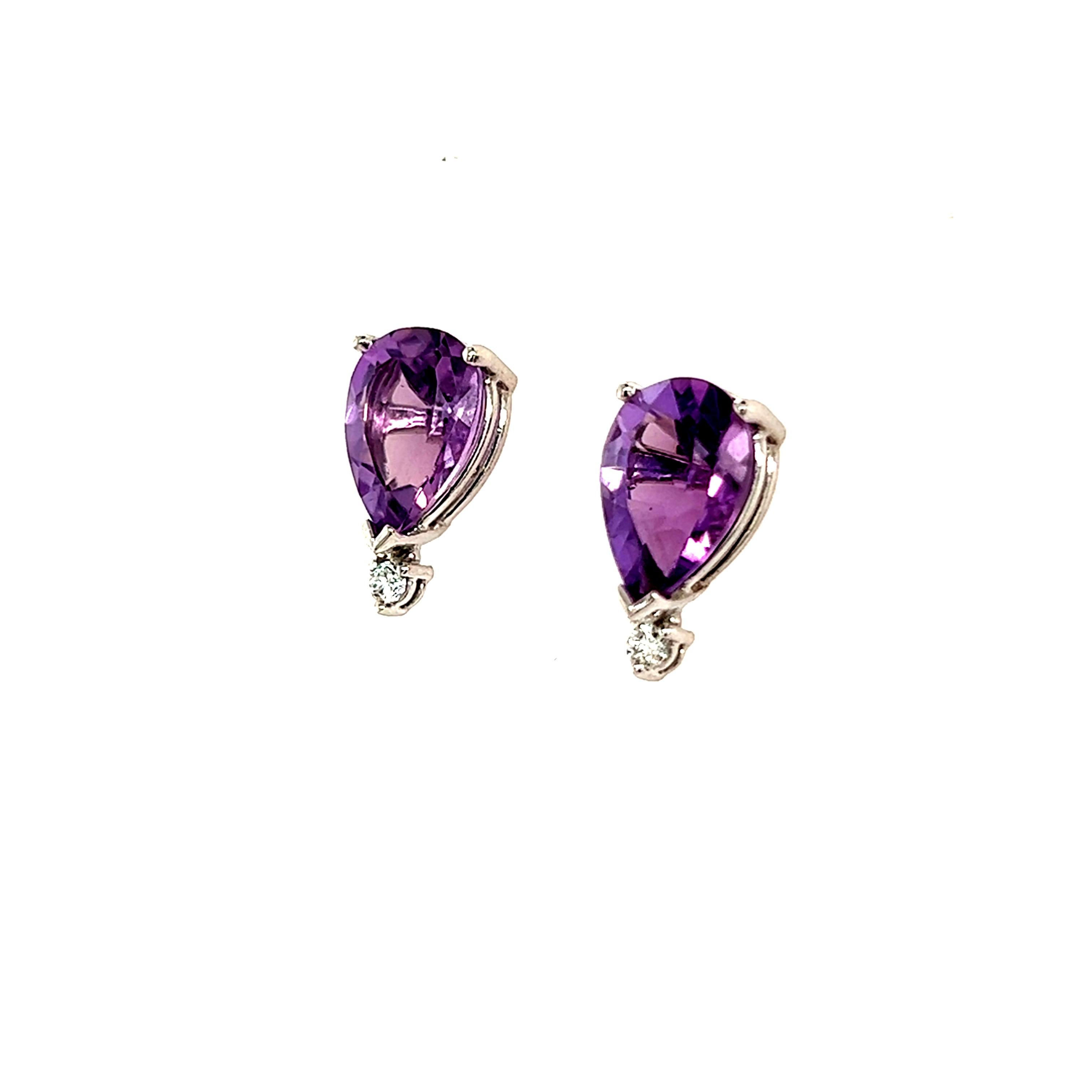 Women's Natural Amethyst Diamond Earrings 14k Gold 3.71 TCW Certified For Sale
