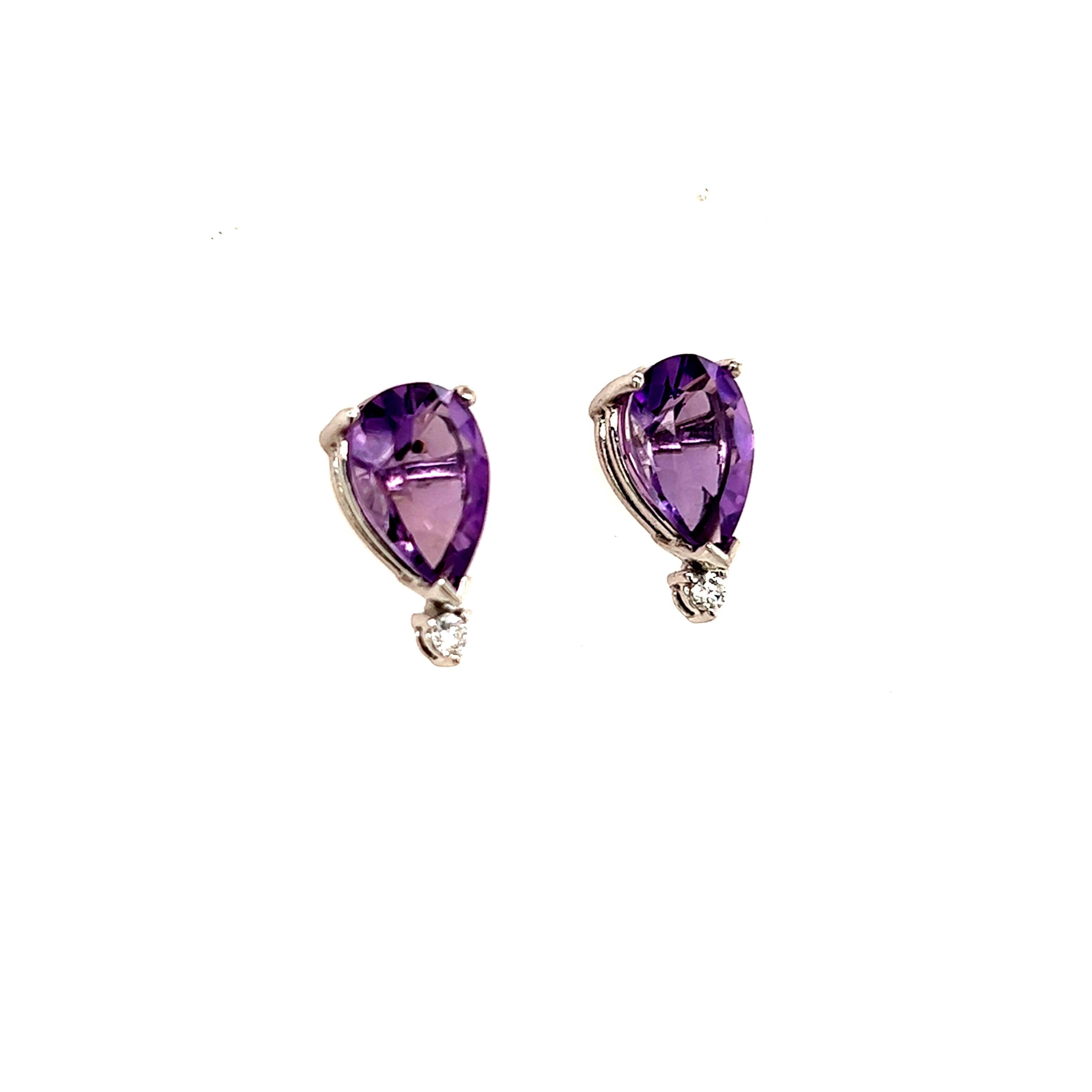 Natural Amethyst Diamond Earrings 14k Gold 3.71 TCW Certified For Sale 1
