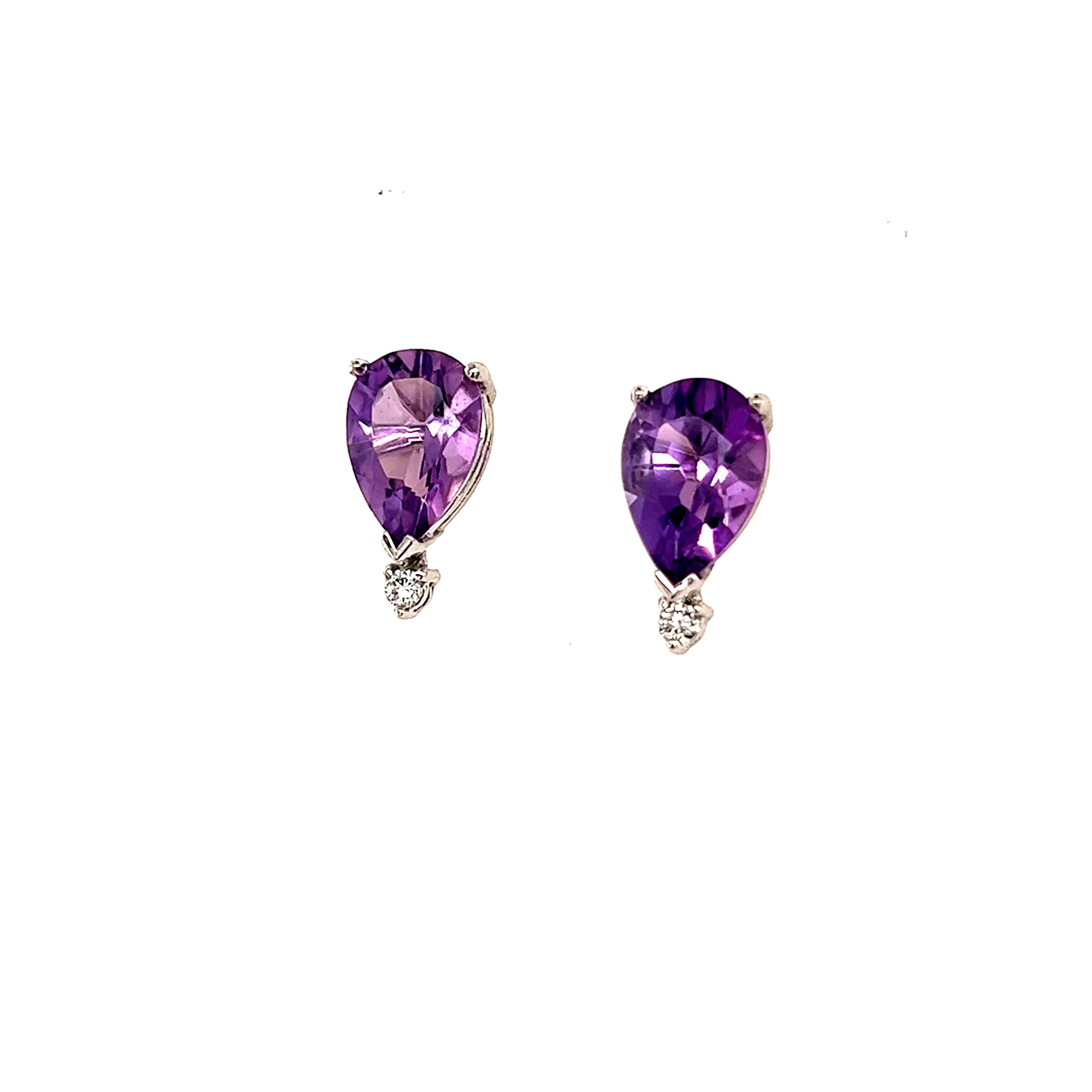 Natural Amethyst Diamond Earrings 14k Gold 3.71 TCW Certified For Sale 2