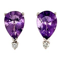 Boucles d'oreilles en or 14 carats avec diamants et améthyste naturelle certifiée TCW de 3,71 carats