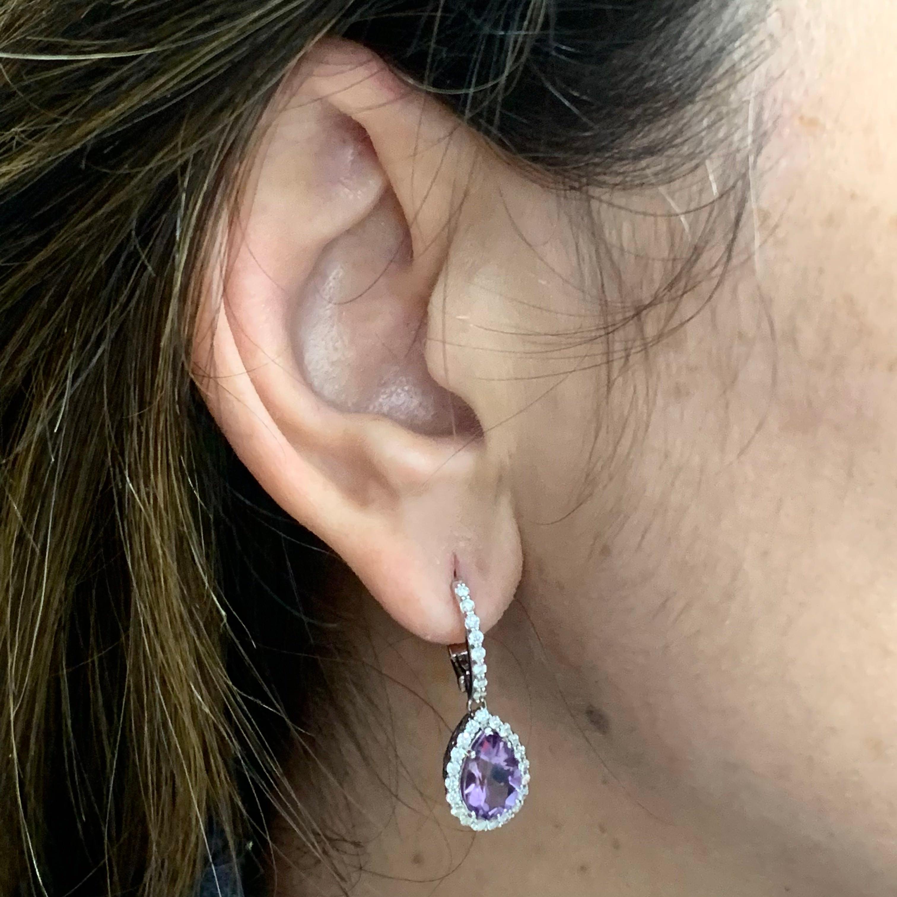 Mixed Cut Natural Amethyst Diamond Earrings 14k Gold 4.25 Tcw Certified For Sale