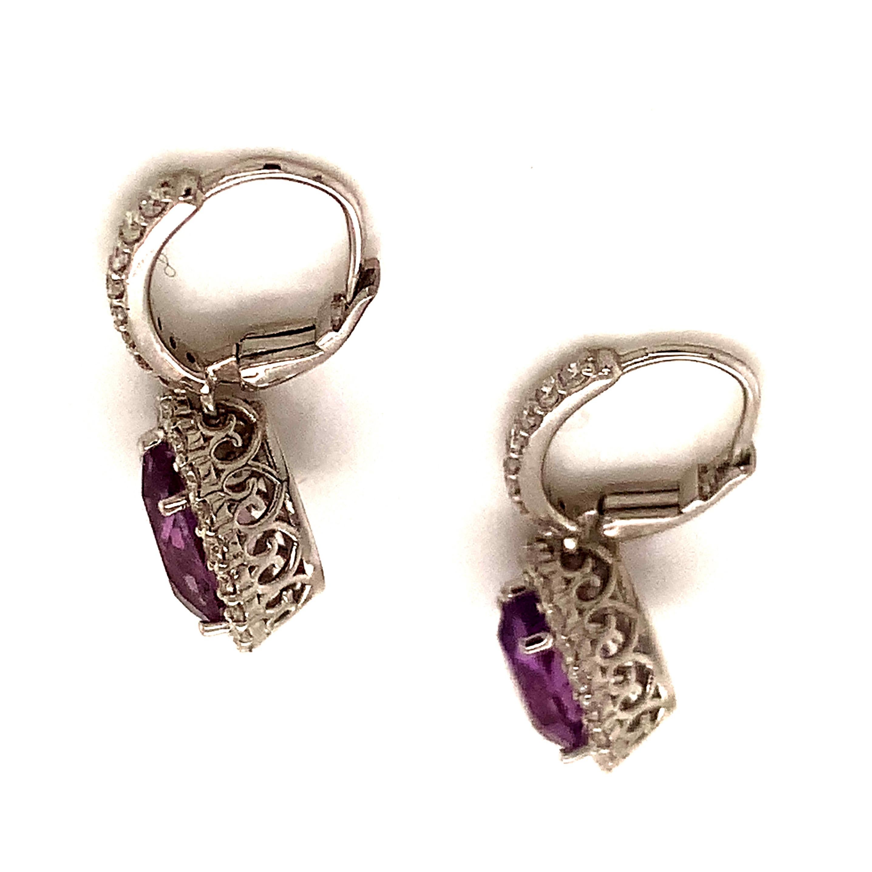 Natural Amethyst Diamond Earrings 14k Gold 4.25 Tcw Certified In New Condition For Sale In Brooklyn, NY