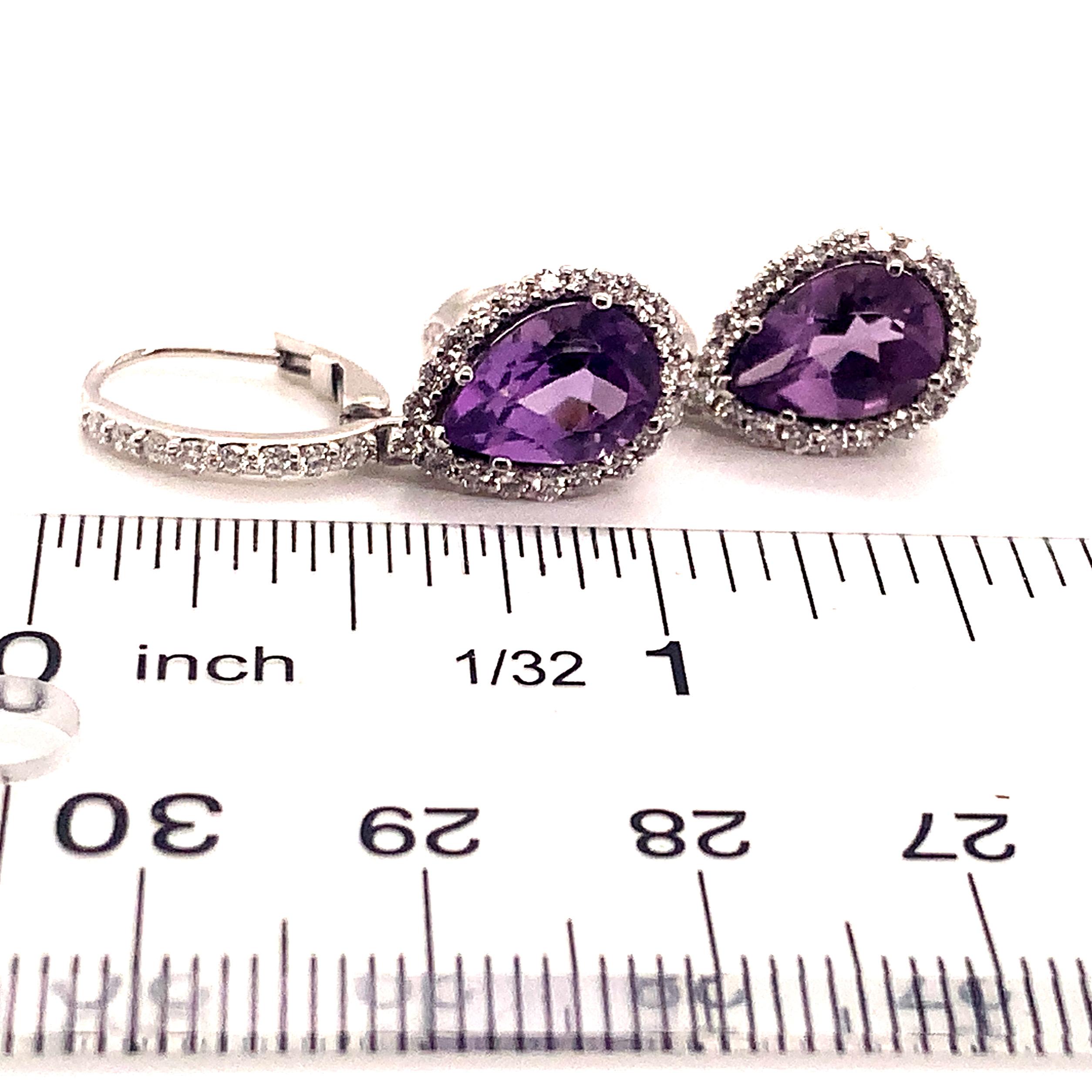 Boucles d'oreilles en or 14 carats avec diamants et améthyste naturelle certifiée TCW de 4,25 carats Pour femmes en vente