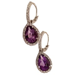 Boucles d'oreilles en or 14 carats avec diamants et améthyste naturelle certifiée TCW de 4,25 carats