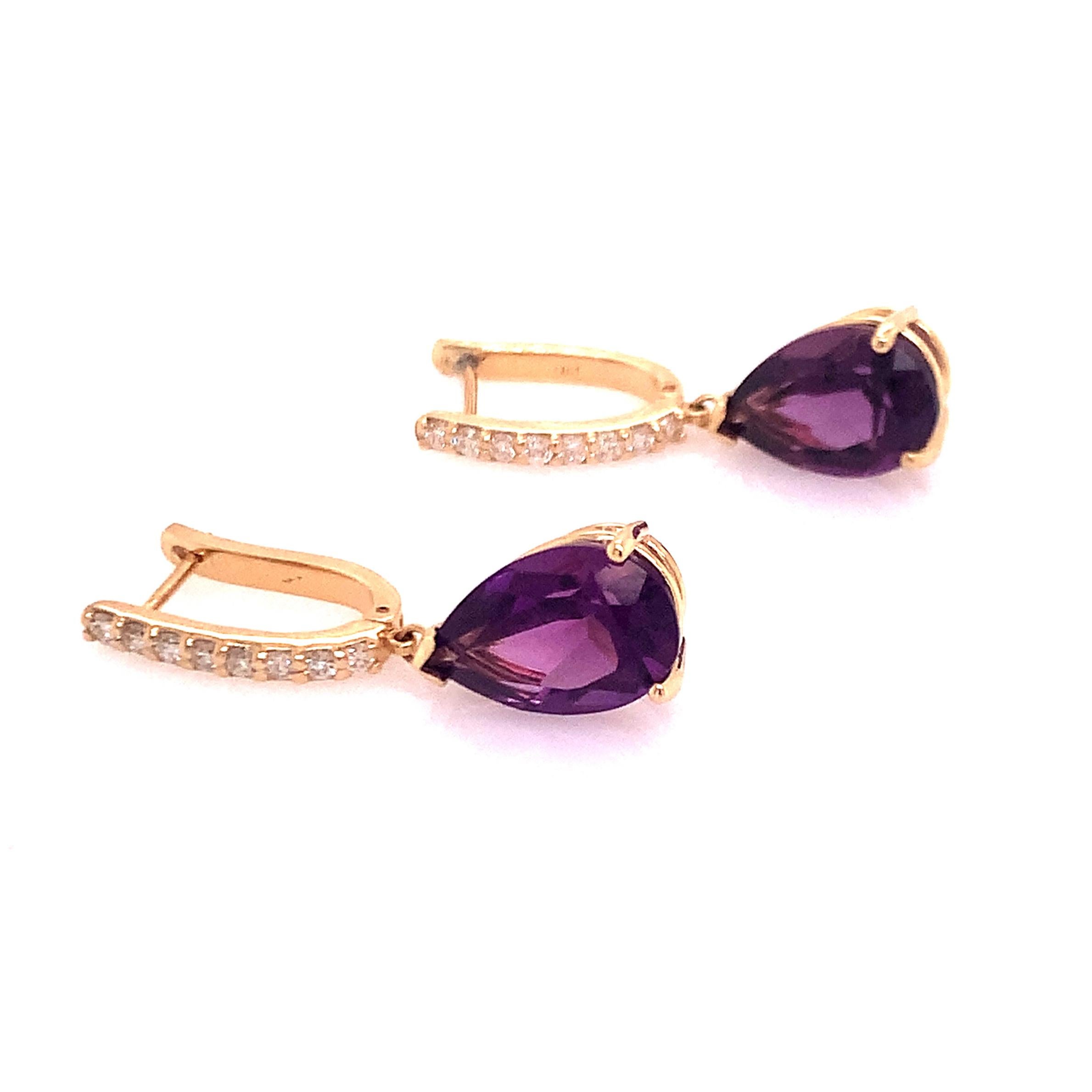 Natural Amethyst Diamond Earrings 14k Gold 6 TCW Certified In New Condition In Brooklyn, NY