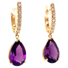 Natural Amethyst Diamond Earrings 14k Gold 6 TCW Certified