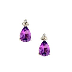 Natural Amethyst Diamond Earrings 14k W Gold 3.62 TCW Certified