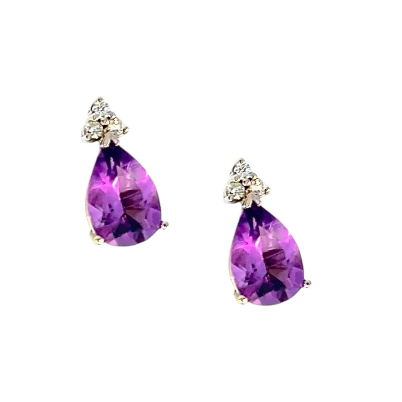 Taglio a goccia Orecchini con diamanti di ametista naturale in oro 14k W certificati 3,62 TCW in vendita