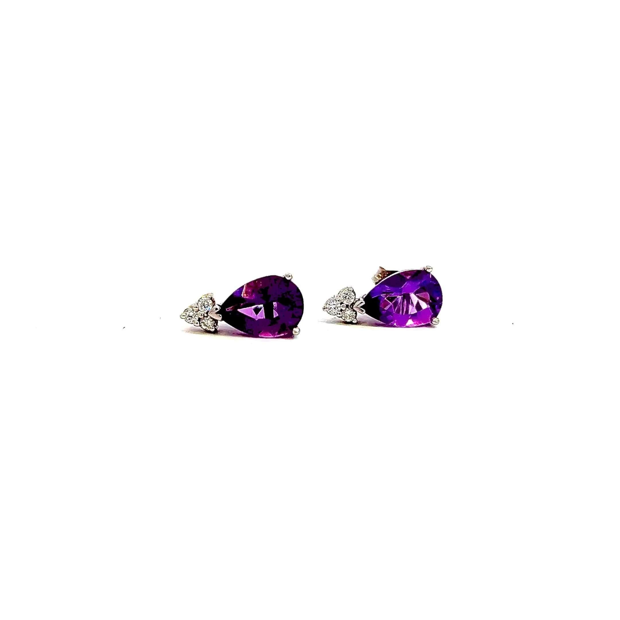 Donna Orecchini con diamanti di ametista naturale in oro 14k W certificati 3,62 TCW in vendita