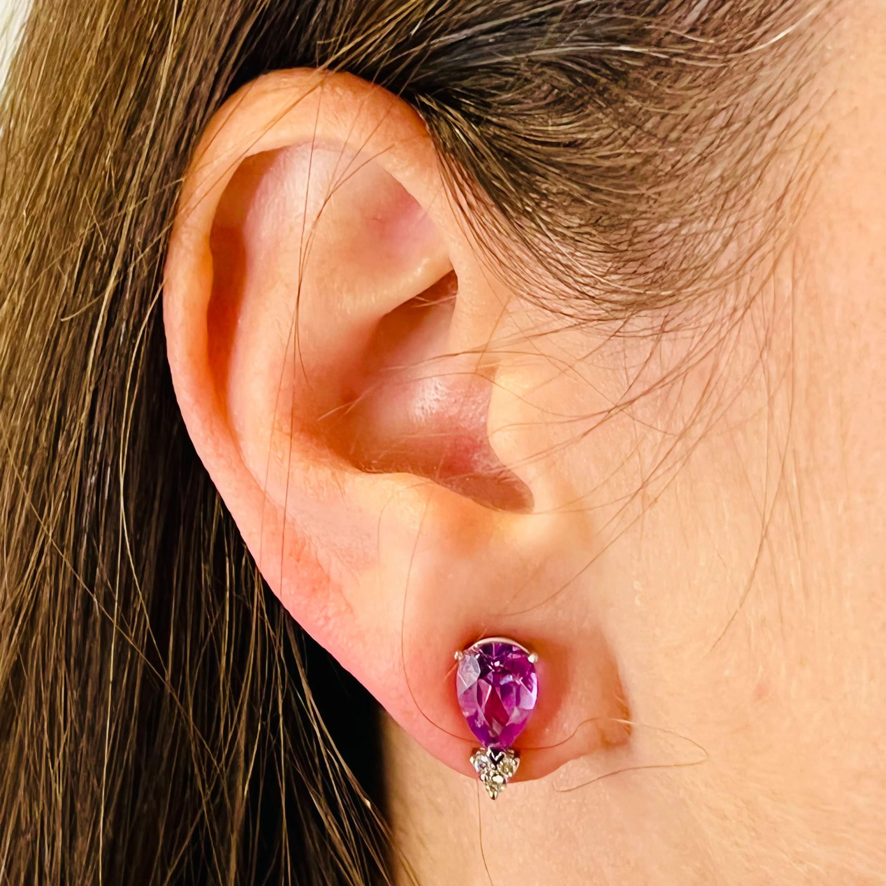Orecchini con diamanti di ametista naturale in oro 14k W certificati 3,62 TCW in vendita 2