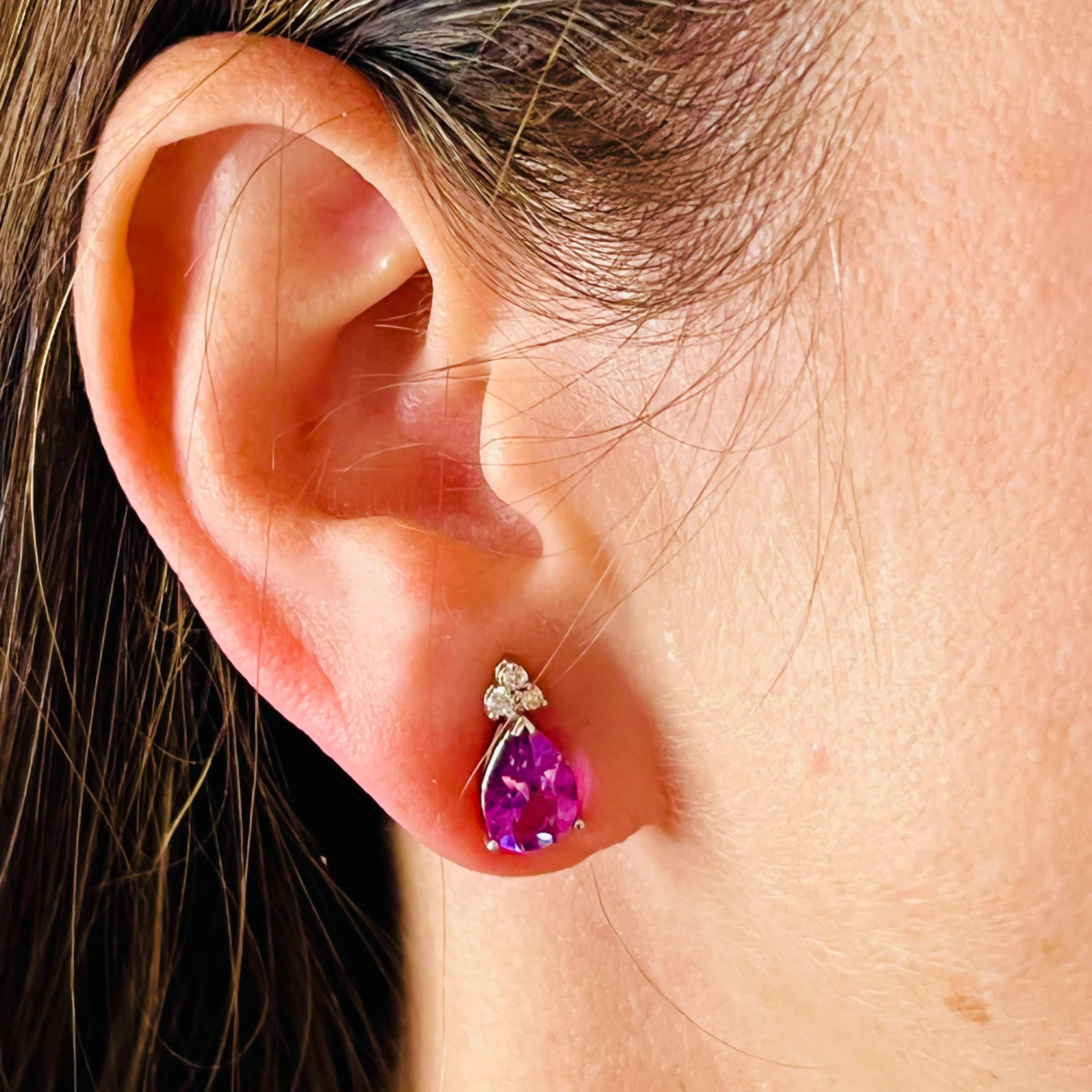 Orecchini con diamanti di ametista naturale in oro 14k W certificati 3,62 TCW in vendita 3