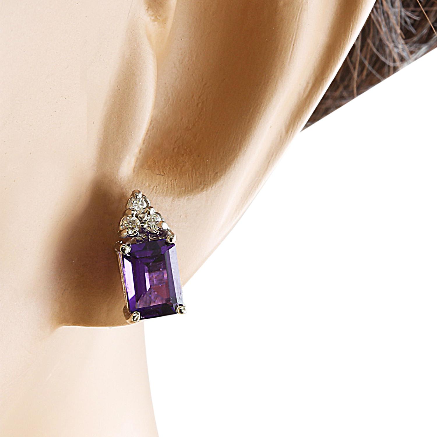 Natürliche Amethyst-Diamant-Ohrringe aus 14 Karat Weißgold (Smaragdschliff) im Angebot