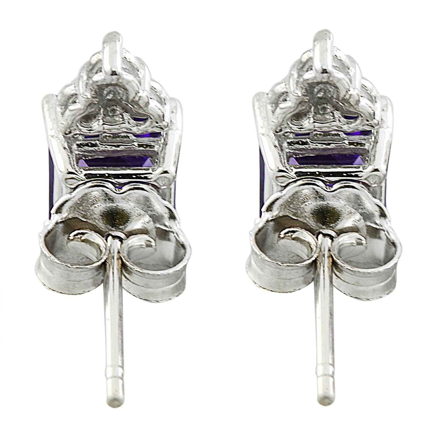 Natürliche Amethyst-Diamant-Ohrringe aus 14 Karat Weißgold im Zustand „Neu“ im Angebot in Los Angeles, CA