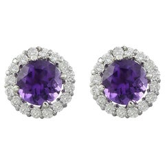 Natural Amethyst Diamond Earrings In 14 Karat White Gold