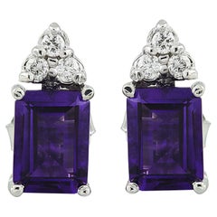 Natürliche Amethyst-Diamant-Ohrringe aus 14 Karat Weißgold