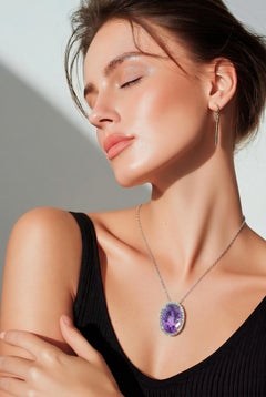 Natural Amethyst Diamond Halo Pendant 18" 14k Gold 10.11 TCW Certified