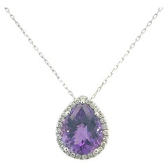 Natural Amethyst Diamond Halo Pendant 18" 14k Gold 9.89 TCW Certified