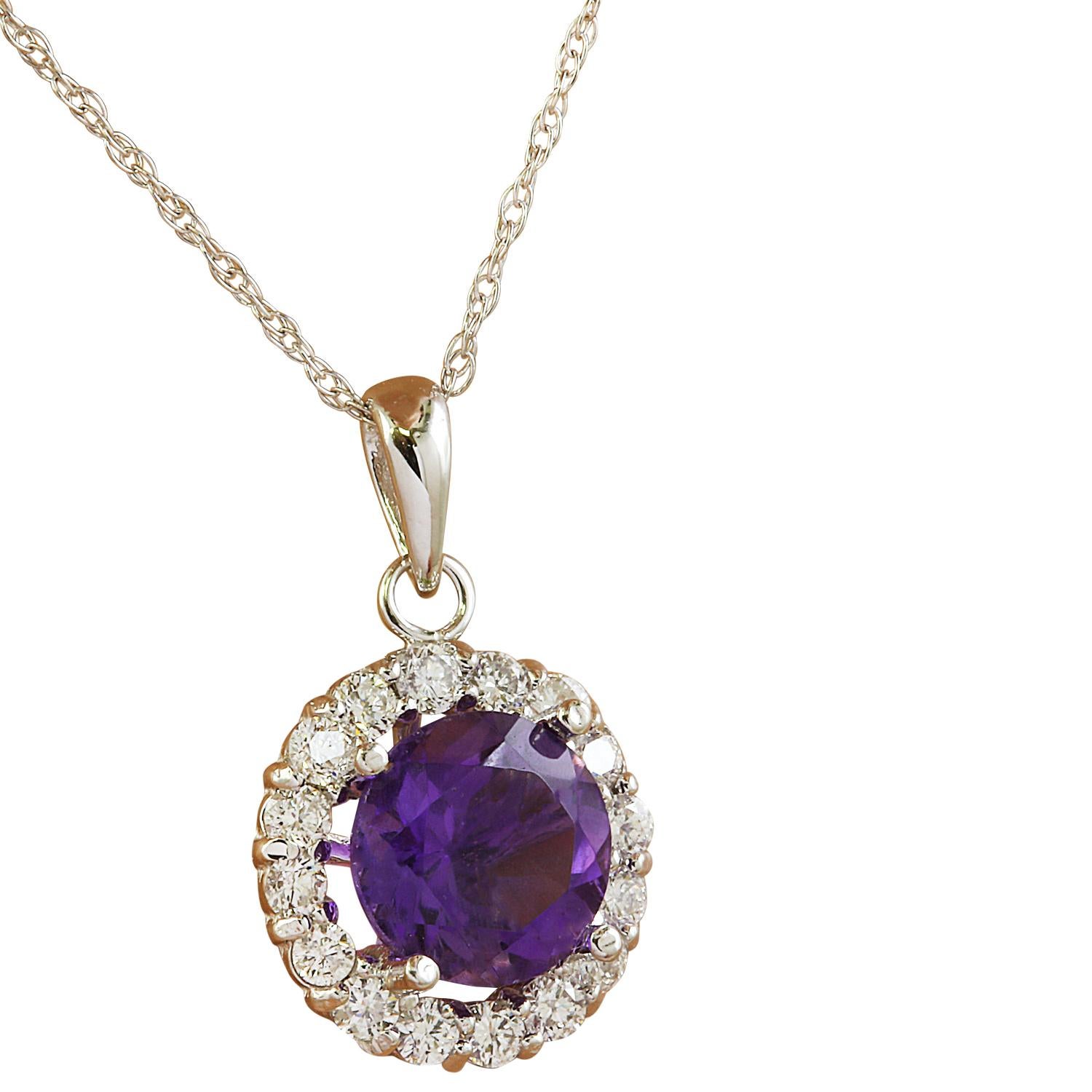 1.82 Carat Natural Amethyst 14 Karat Solid White Gold Diamond Necklace
Stamped: 14K
Total Necklace Weight: 0.90 Grams
Necklace Length 18 Inches
Amethyst Weight: 1.50 Carat (7.00x7.00 Millimeters)
Diamond Weight: 0.32 Carat (F-G Color, VS2-SI1