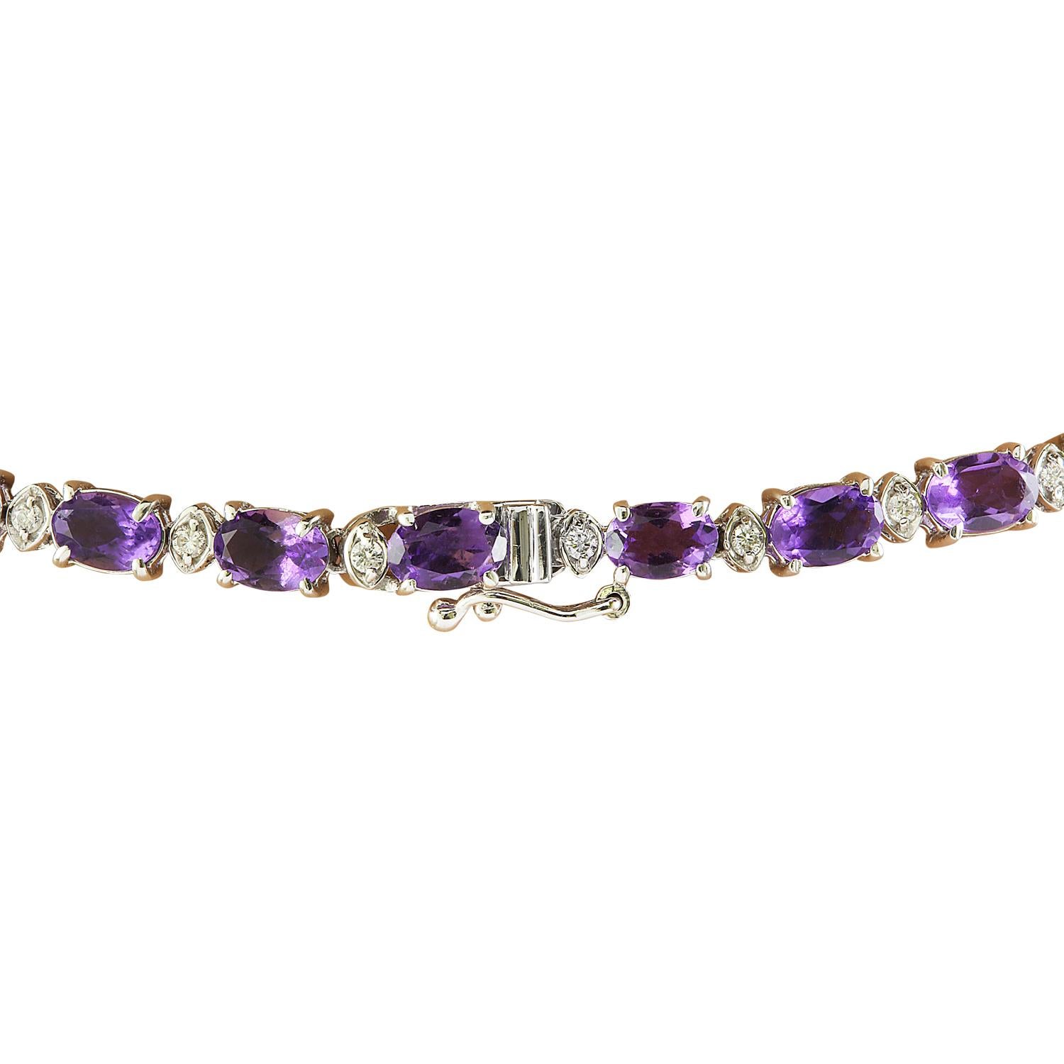 Oval Cut Natural Amethyst Diamond Necklace In 14 Karat White Gold For Sale