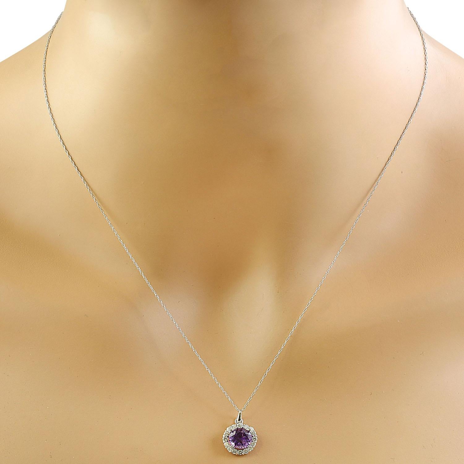 Round Cut Natural Amethyst Diamond Necklace In 14 Karat White Gold For Sale