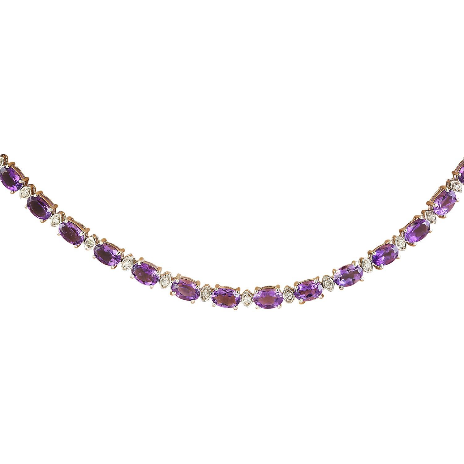 Women's Natural Amethyst Diamond Necklace In 14 Karat White Gold For Sale