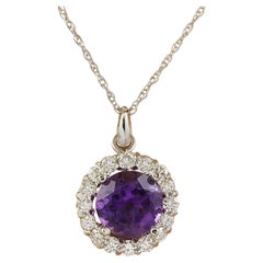 Natural Amethyst Diamond Necklace In 14 Karat White Gold