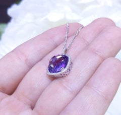 Natural Amethyst & Diamond Pendant in 14k Gold