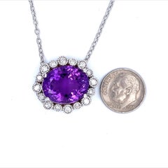 Natural Amethyst Diamond Pendant with Chain 14k W Gold 15.51 TCW Certified