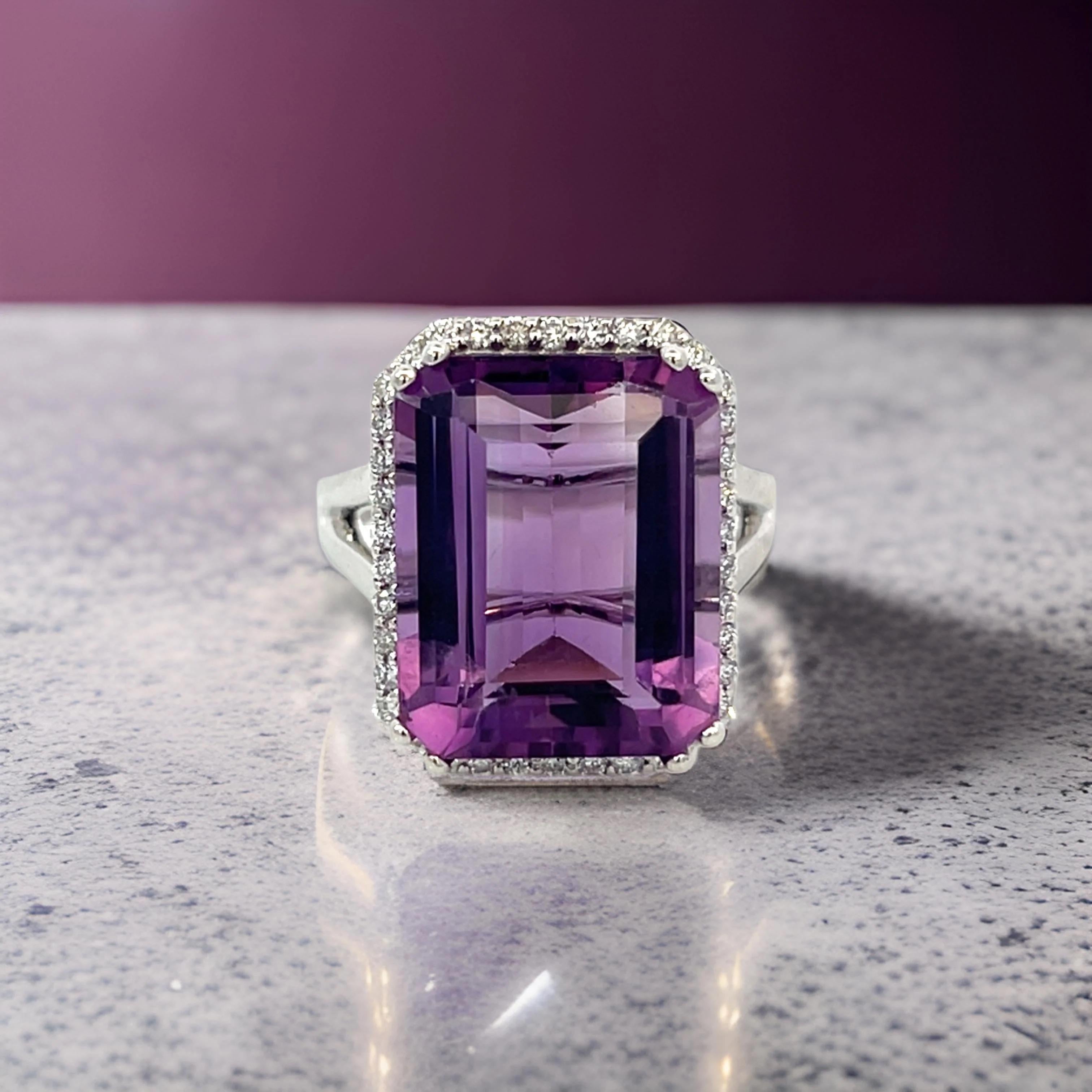 Natural Amethyst Diamond Ring Size 6.5, 14k Gold 12.48 TCW Certified For Sale 6