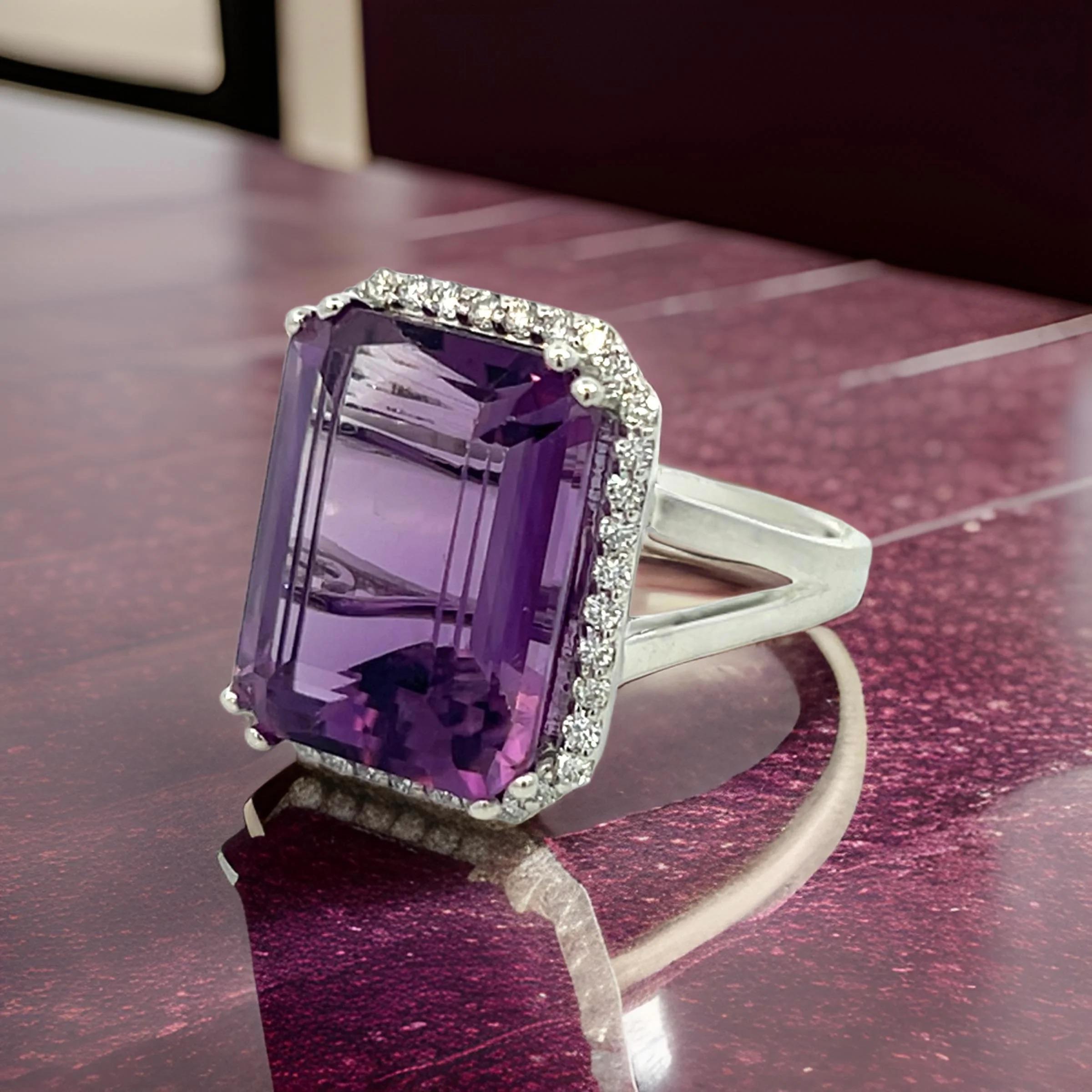 Natural Amethyst Diamond Ring Size 6.5, 14k Gold 12.48 TCW Certified In New Condition For Sale In Brooklyn, NY