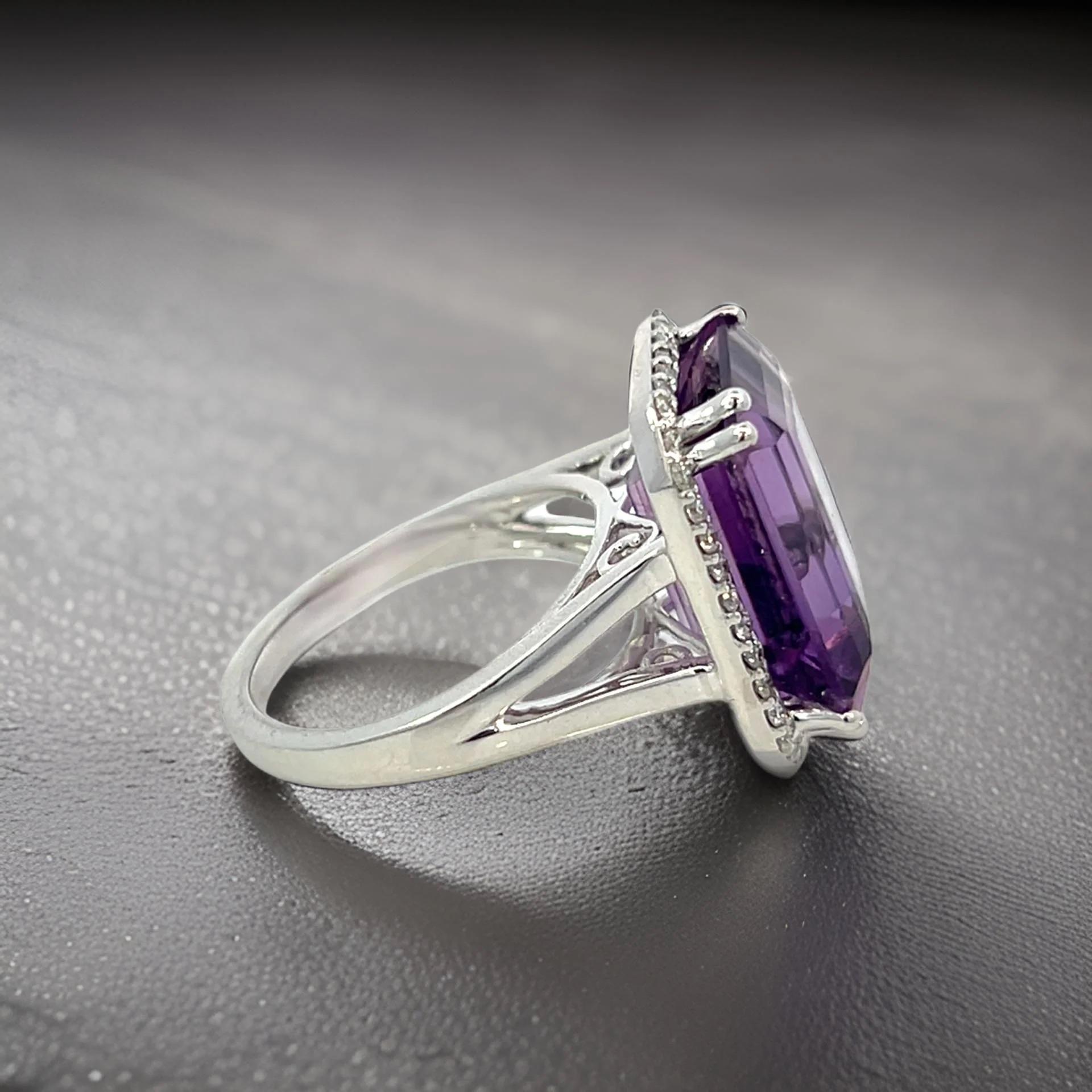 Natural Amethyst Diamond Ring Size 6.5, 14k Gold 12.48 TCW Certified For Sale 3