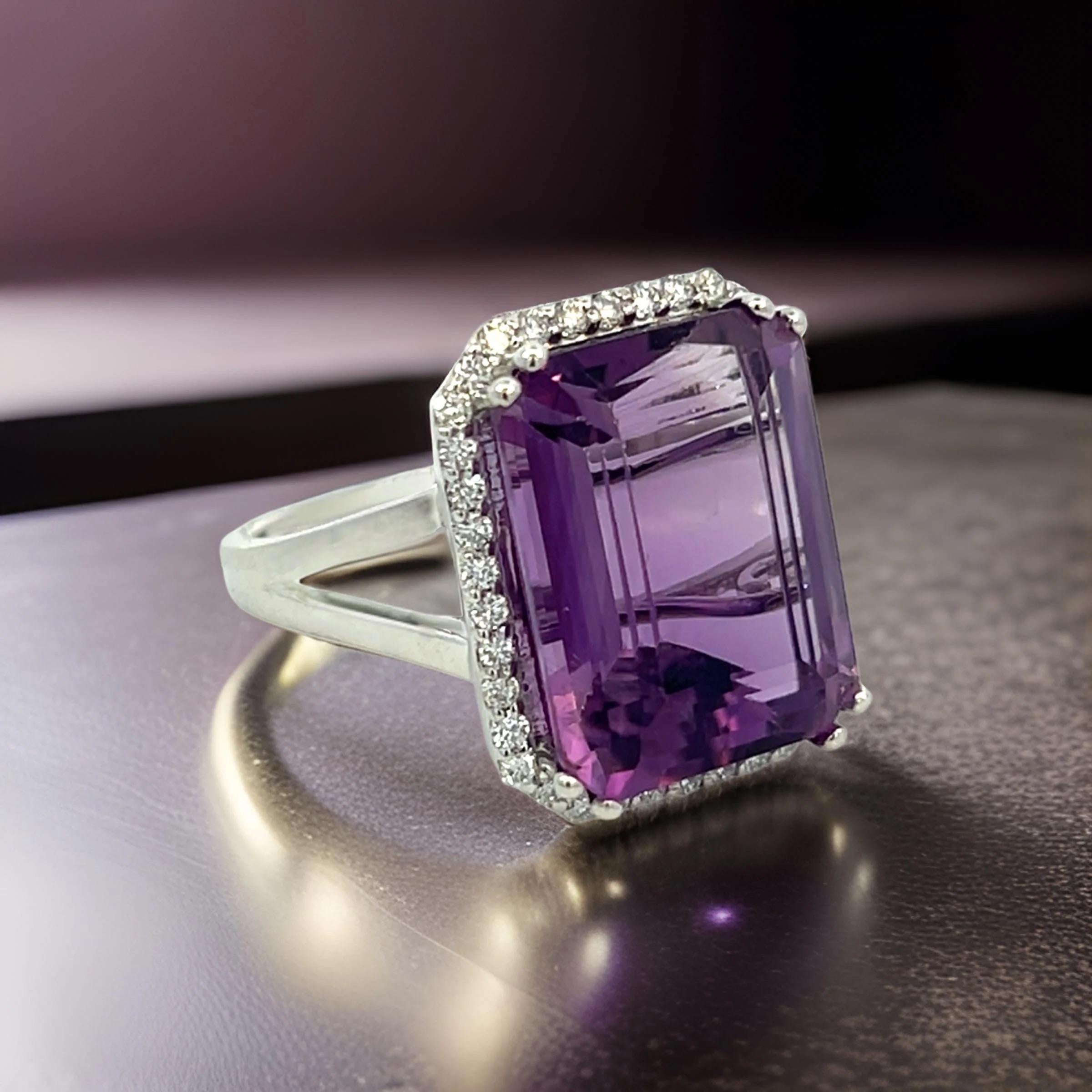 Natural Amethyst Diamond Ring Size 6.5, 14k Gold 12.48 TCW Certified For Sale 4