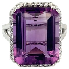 Anillo de diamantes amatista natural talla 6,5, oro de 14k 12,48 TCW certificado