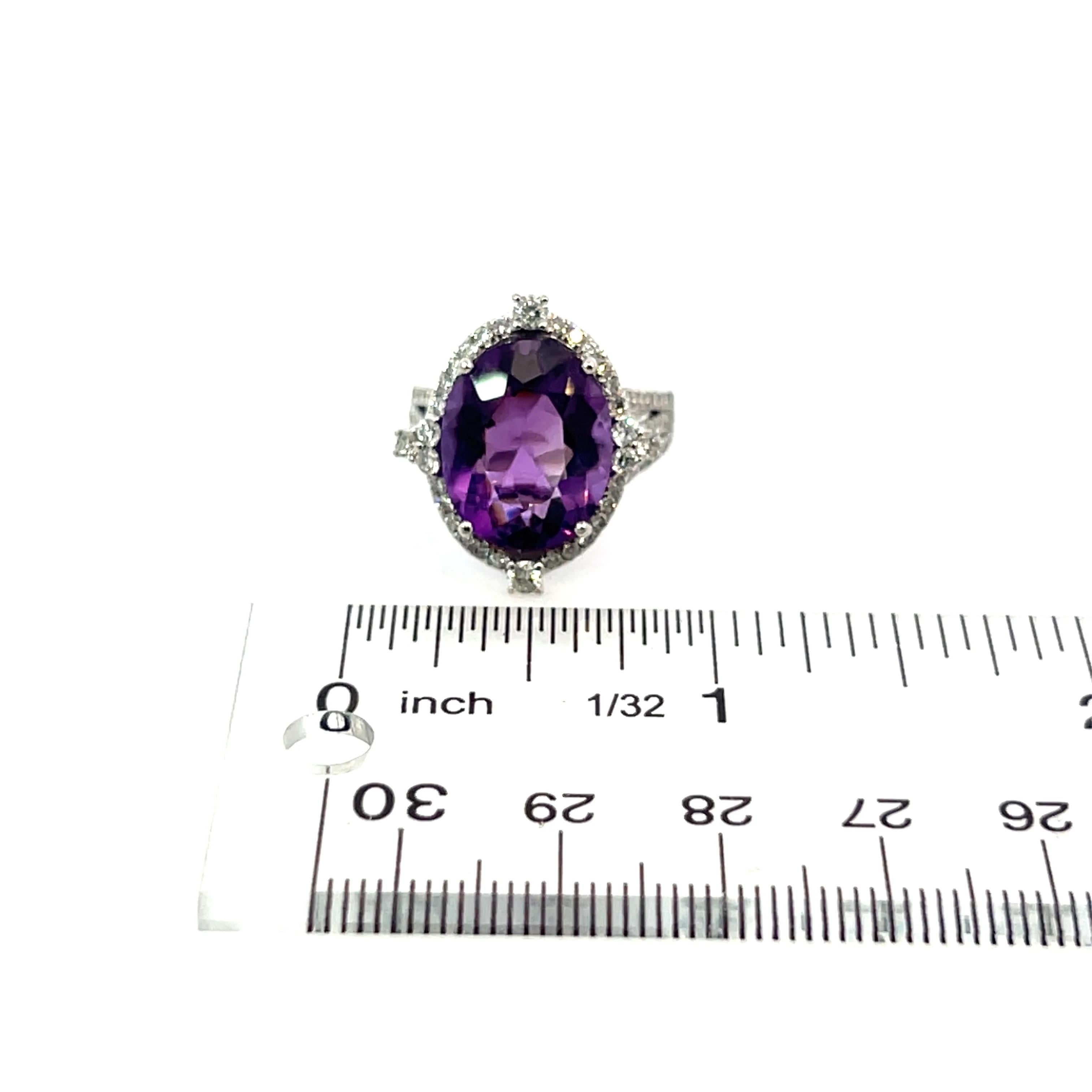 Anillo de diamantes amatista natural talla 6,5, oro de 14k certificado 8,83 TCW en venta 5