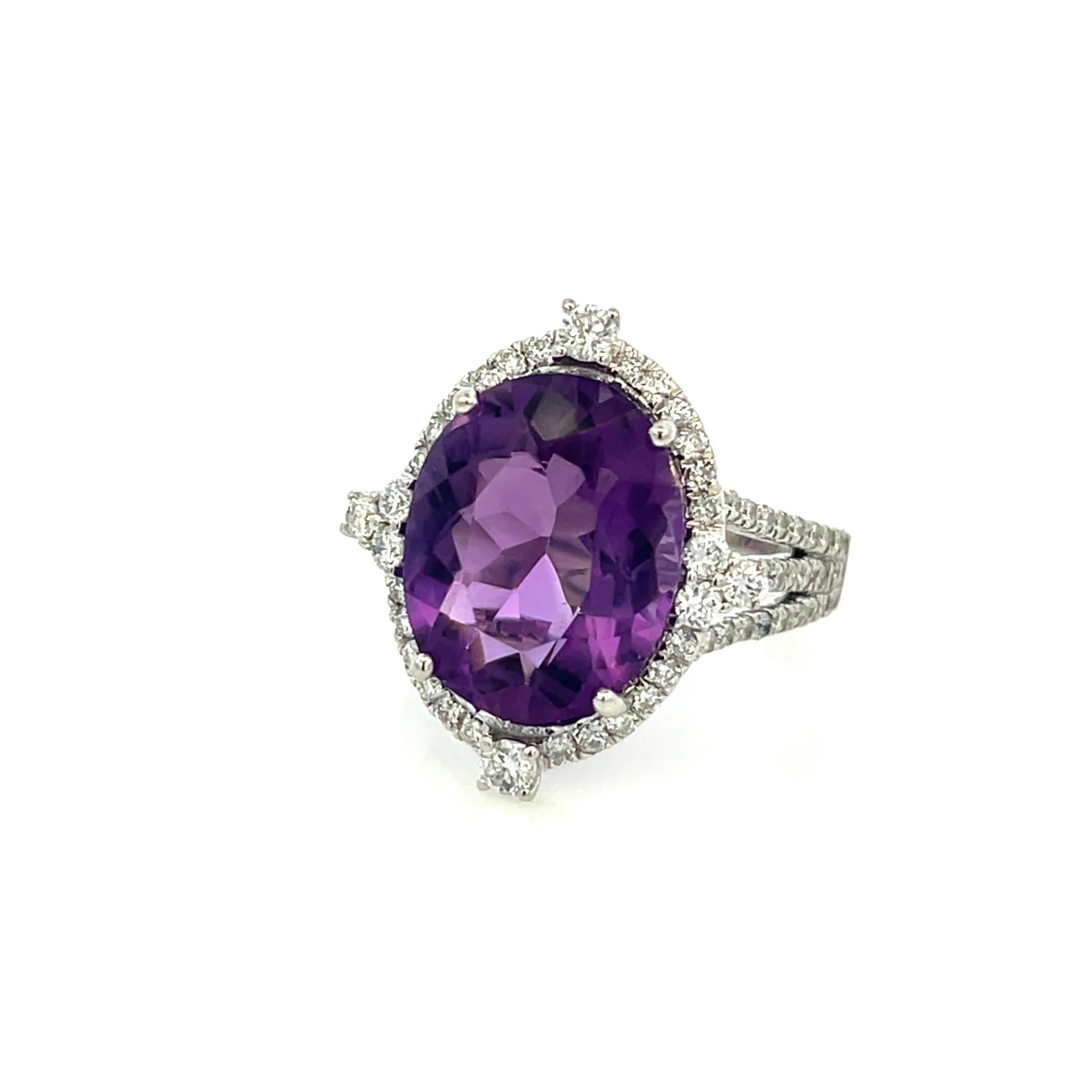 Anillo de diamantes amatista natural talla 6,5, oro de 14k certificado 8,83 TCW en Nuevo estado para la venta en Brooklyn, NY
