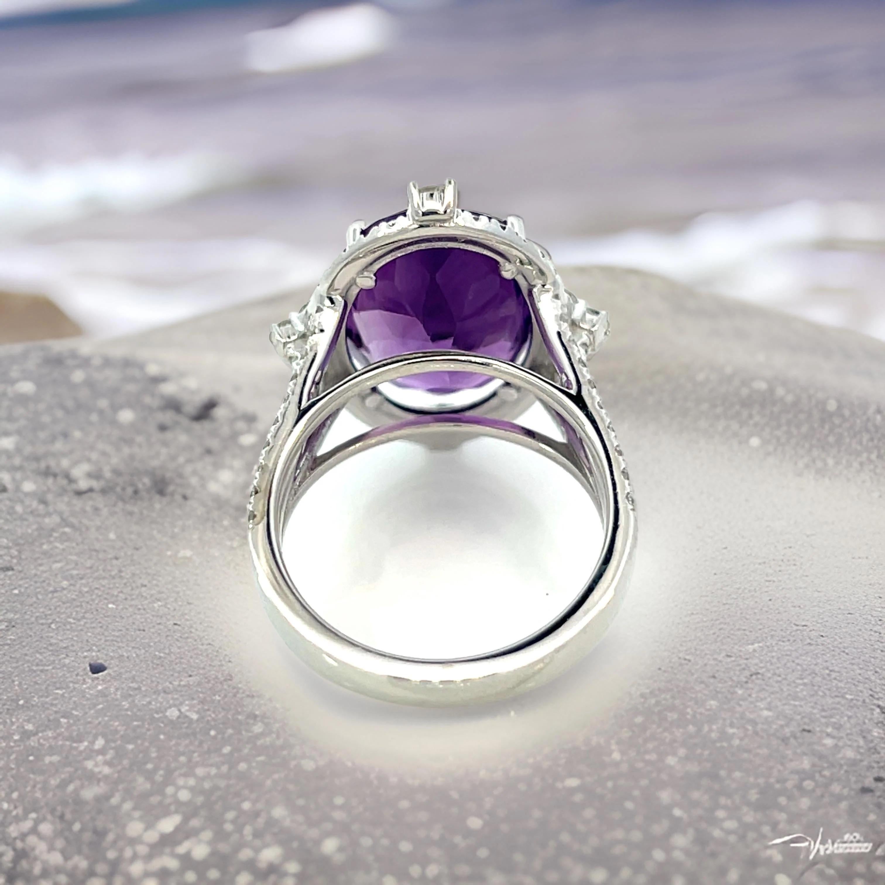 De las mujeres Anillo de diamantes amatista natural talla 6,5, oro de 14k certificado 8,83 TCW en venta