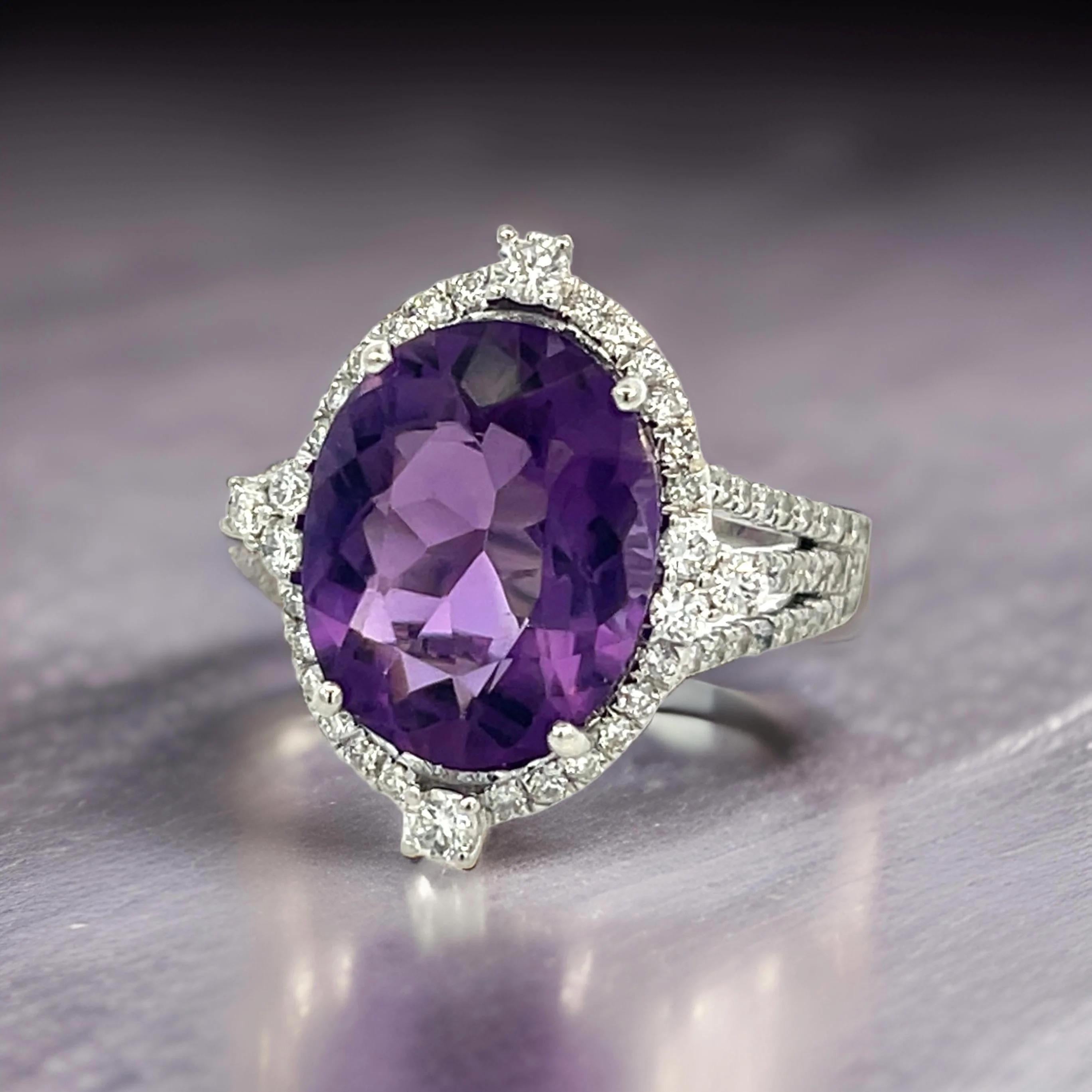 Anillo de diamantes amatista natural talla 6,5, oro de 14k certificado 8,83 TCW en venta 1