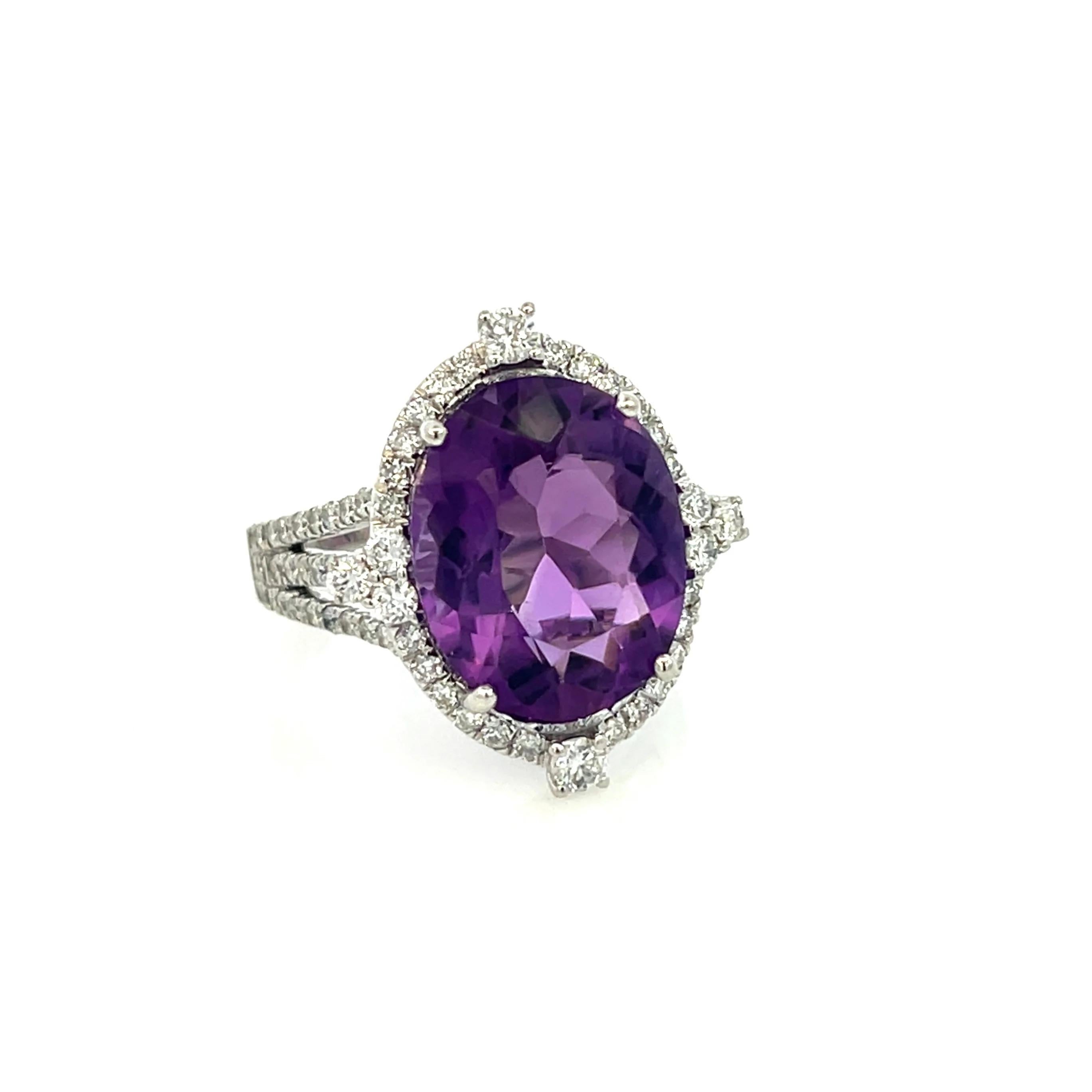 Anillo de diamantes amatista natural talla 6,5, oro de 14k certificado 8,83 TCW en venta 2