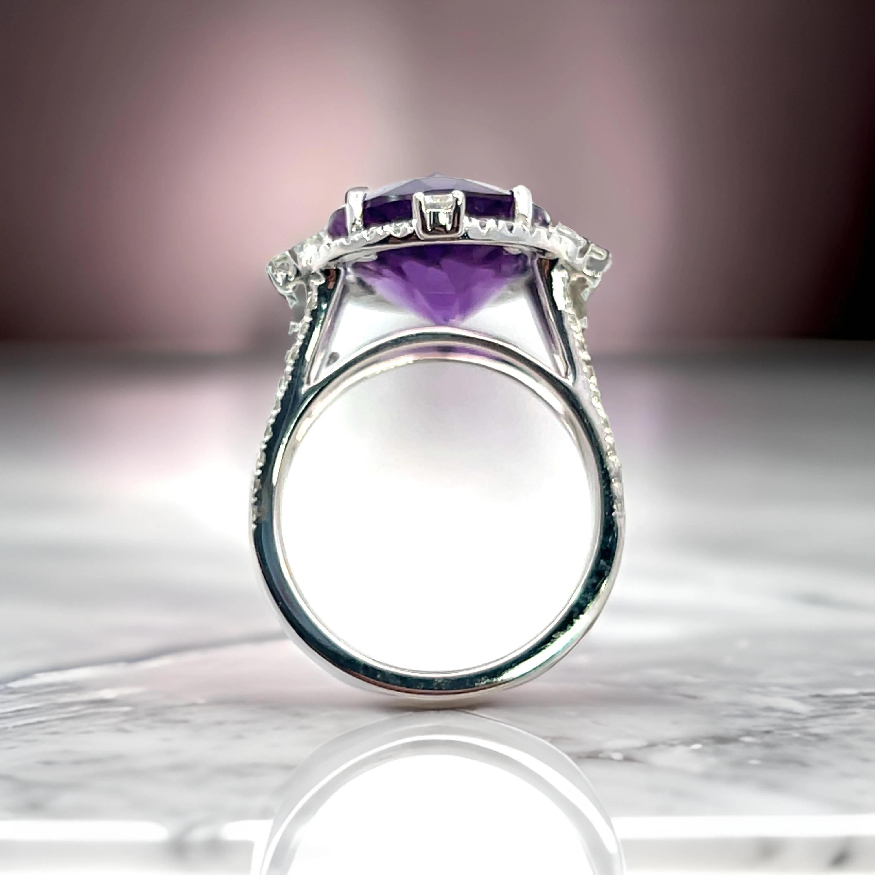 Anillo de diamantes amatista natural talla 6,5, oro de 14k certificado 8,83 TCW en venta 3
