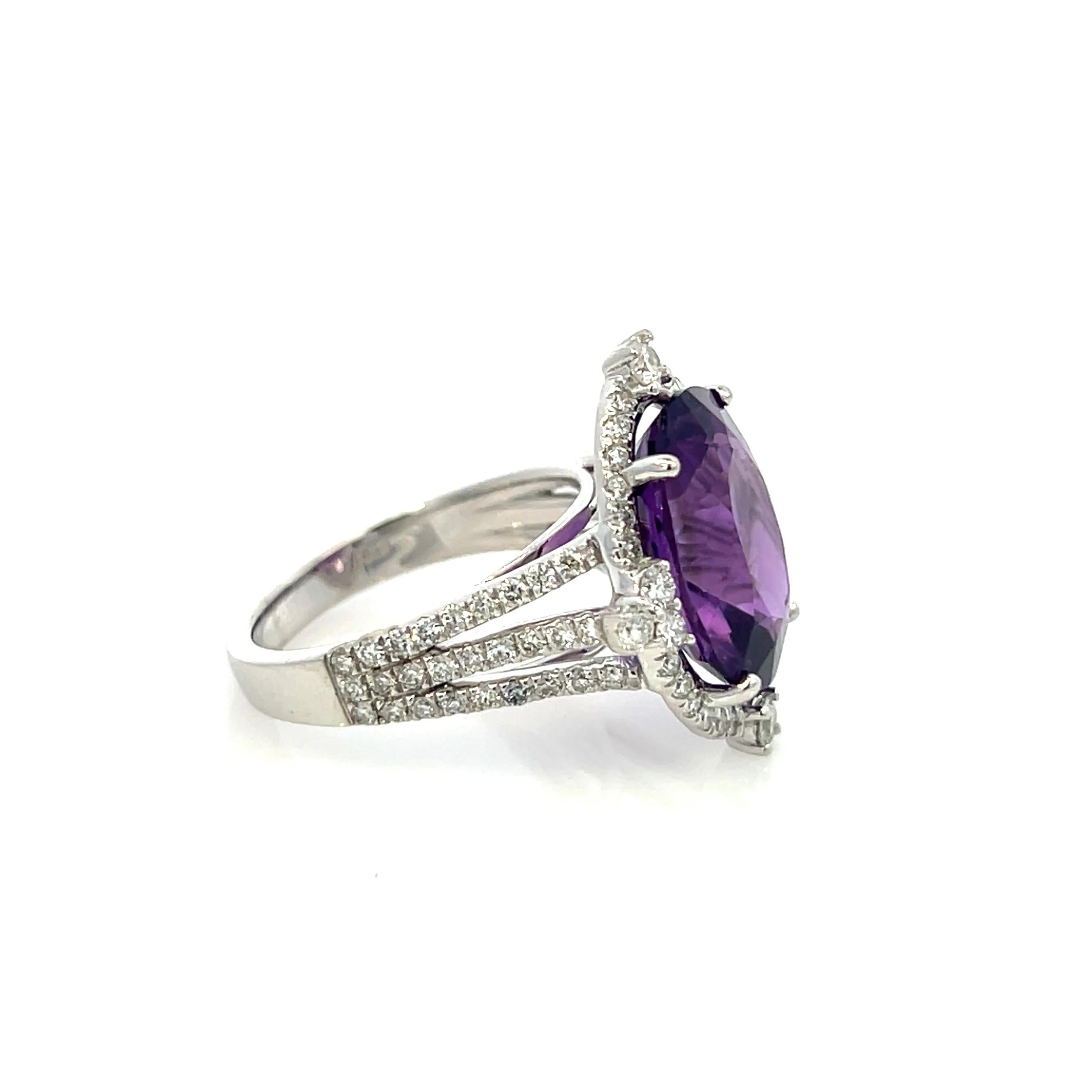 Anillo de diamantes amatista natural talla 6,5, oro de 14k certificado 8,83 TCW en venta 4
