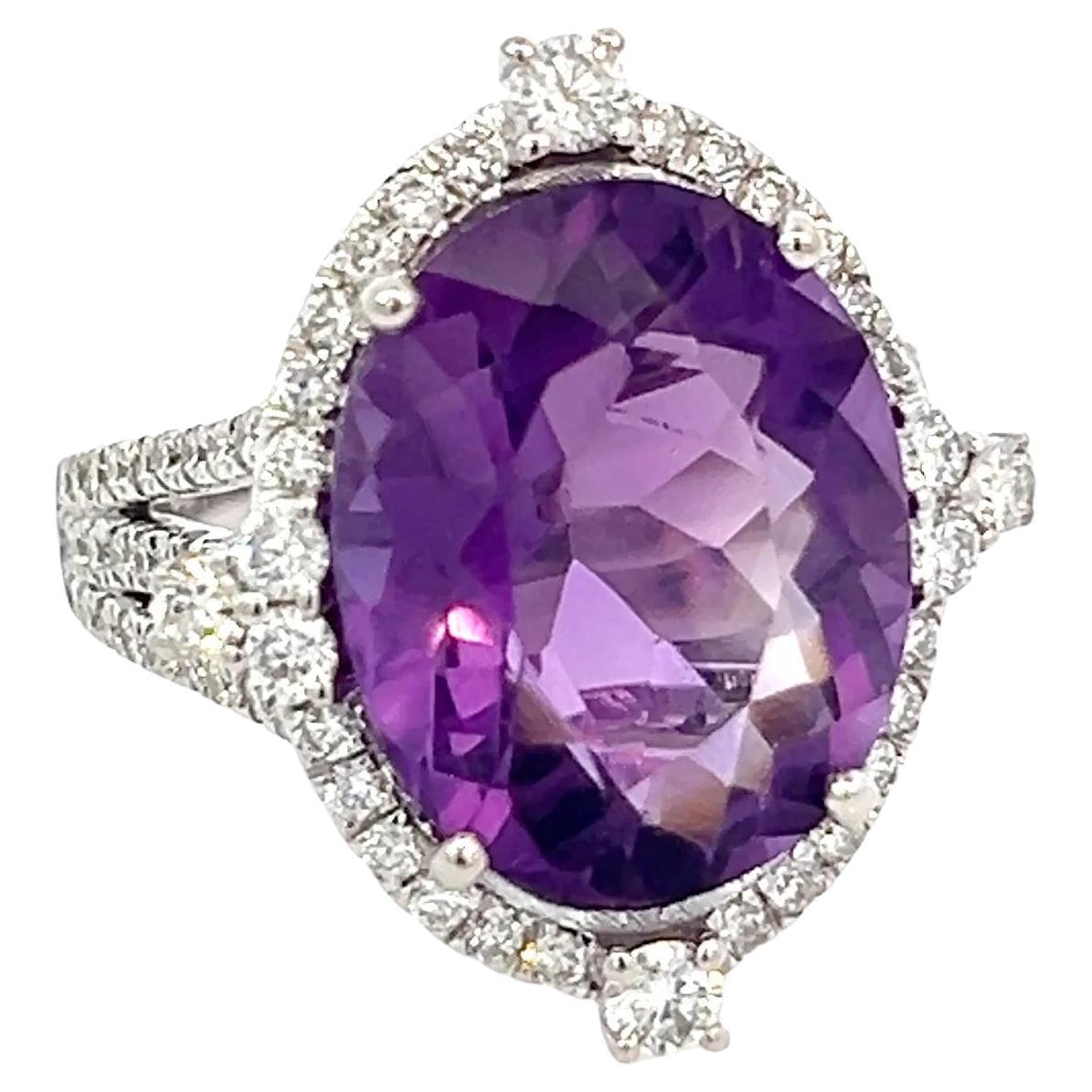 Anillo de diamantes amatista natural talla 6,5, oro de 14k certificado 8,83 TCW en venta