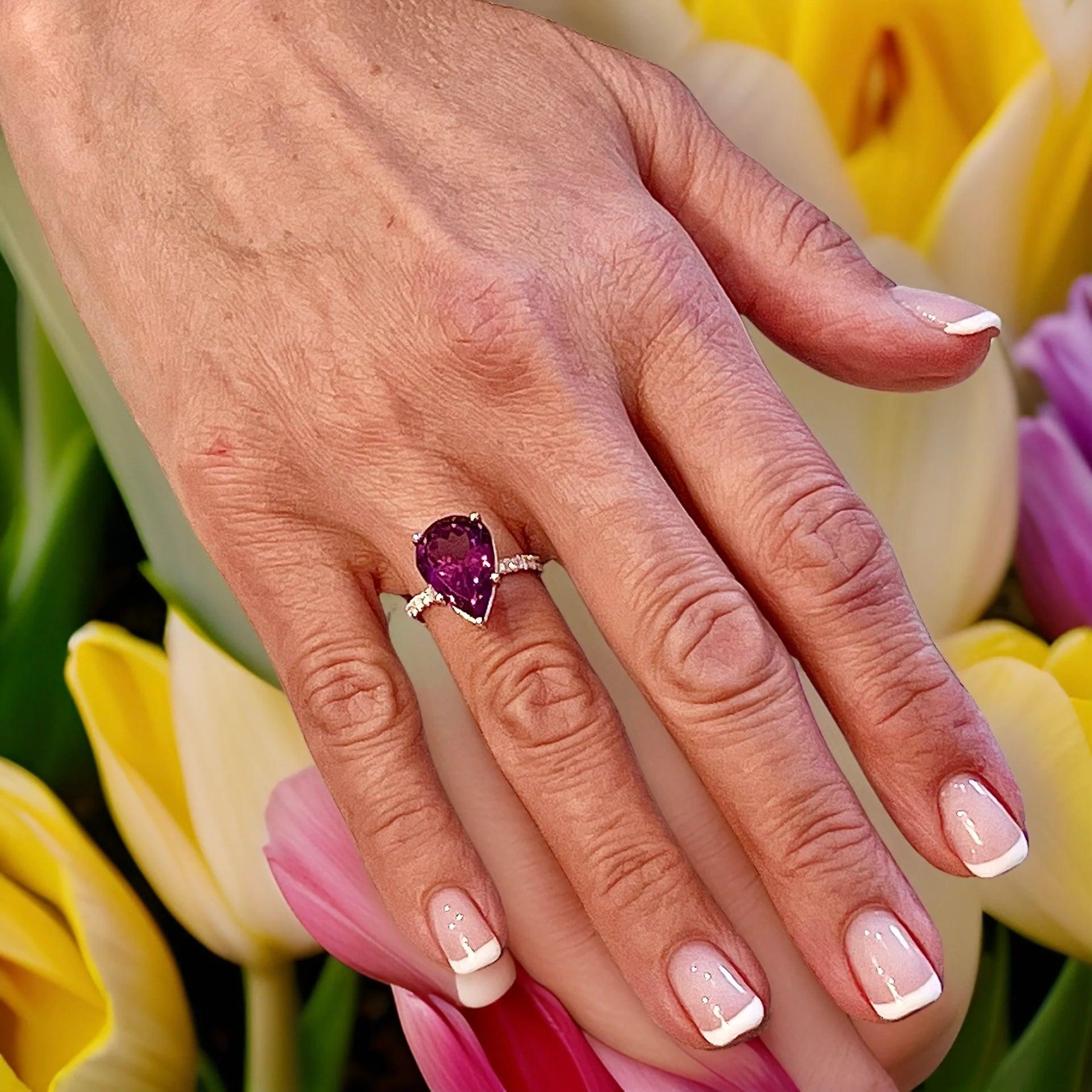 Natural Amethyst Diamond Ring 6.5 14k White Gold 7.67 TCW Certified For Sale 5