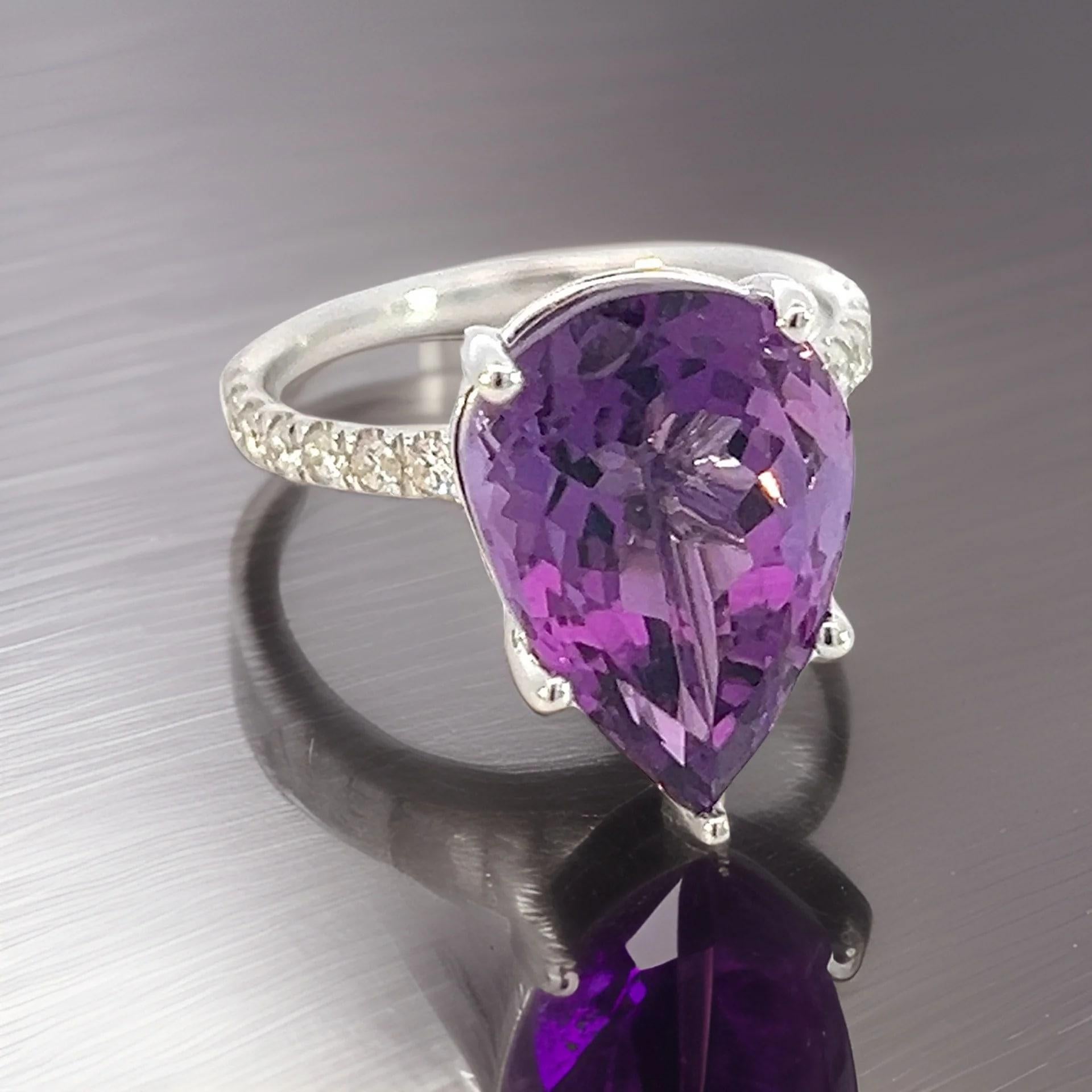 Natural Amethyst Diamond Ring 6.5 14k White Gold 7.67 TCW Certified For Sale 6