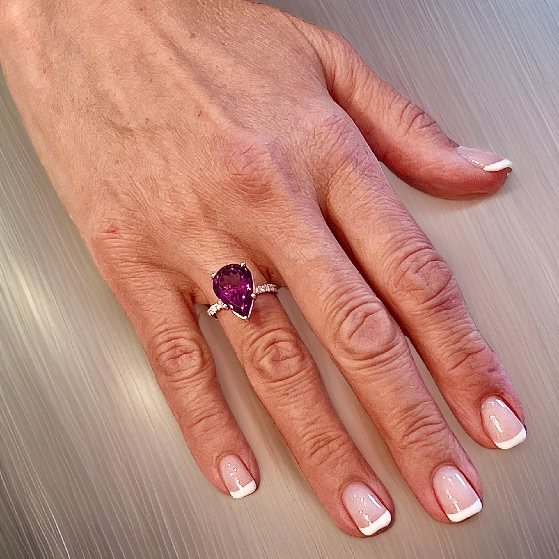 Natural Amethyst Diamond Ring 6.5 14k White Gold 7.67 TCW Certified For Sale 7