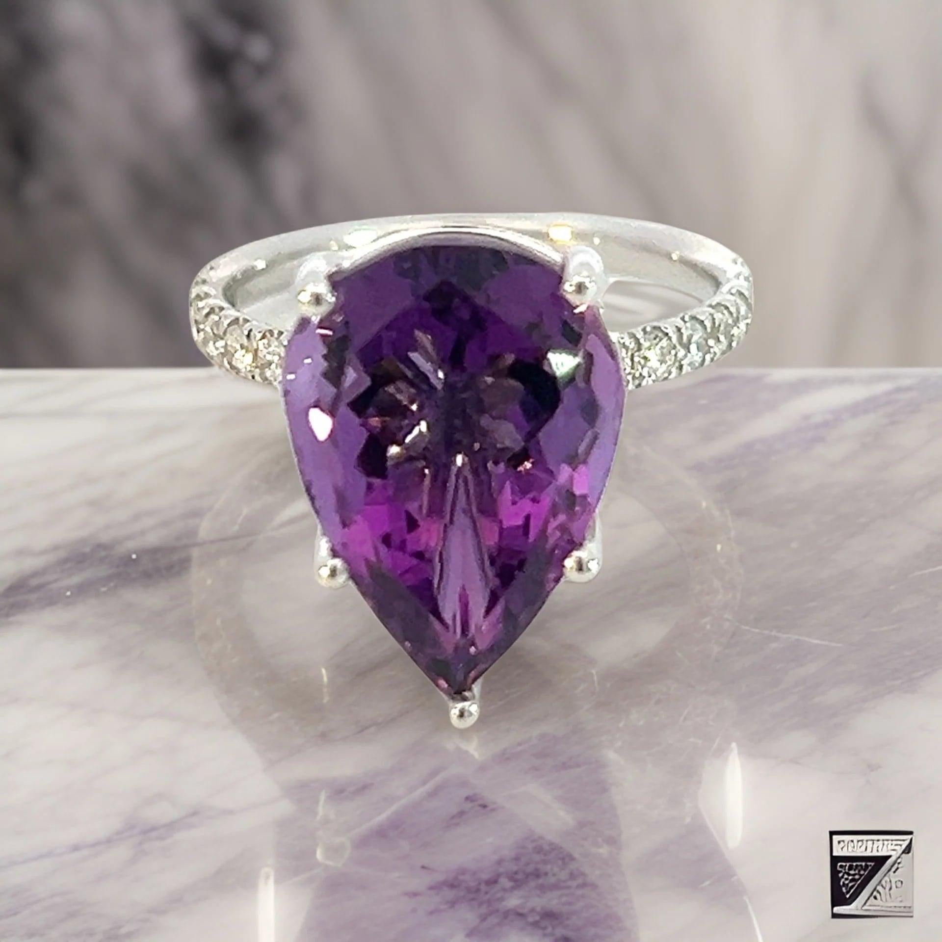 Natural Amethyst Diamond Ring 6.5 14k White Gold 7.67 TCW Certified For Sale 8
