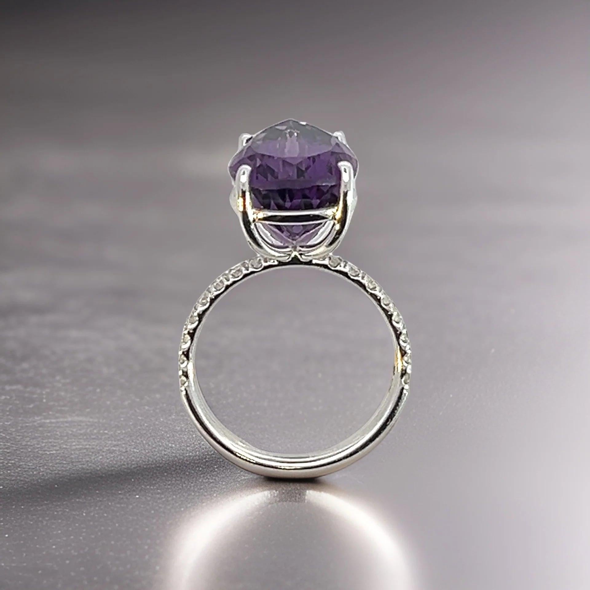Natural Amethyst Diamond Ring 6.5 14k White Gold 7.67 TCW Certified In Good Condition For Sale In Brooklyn, NY