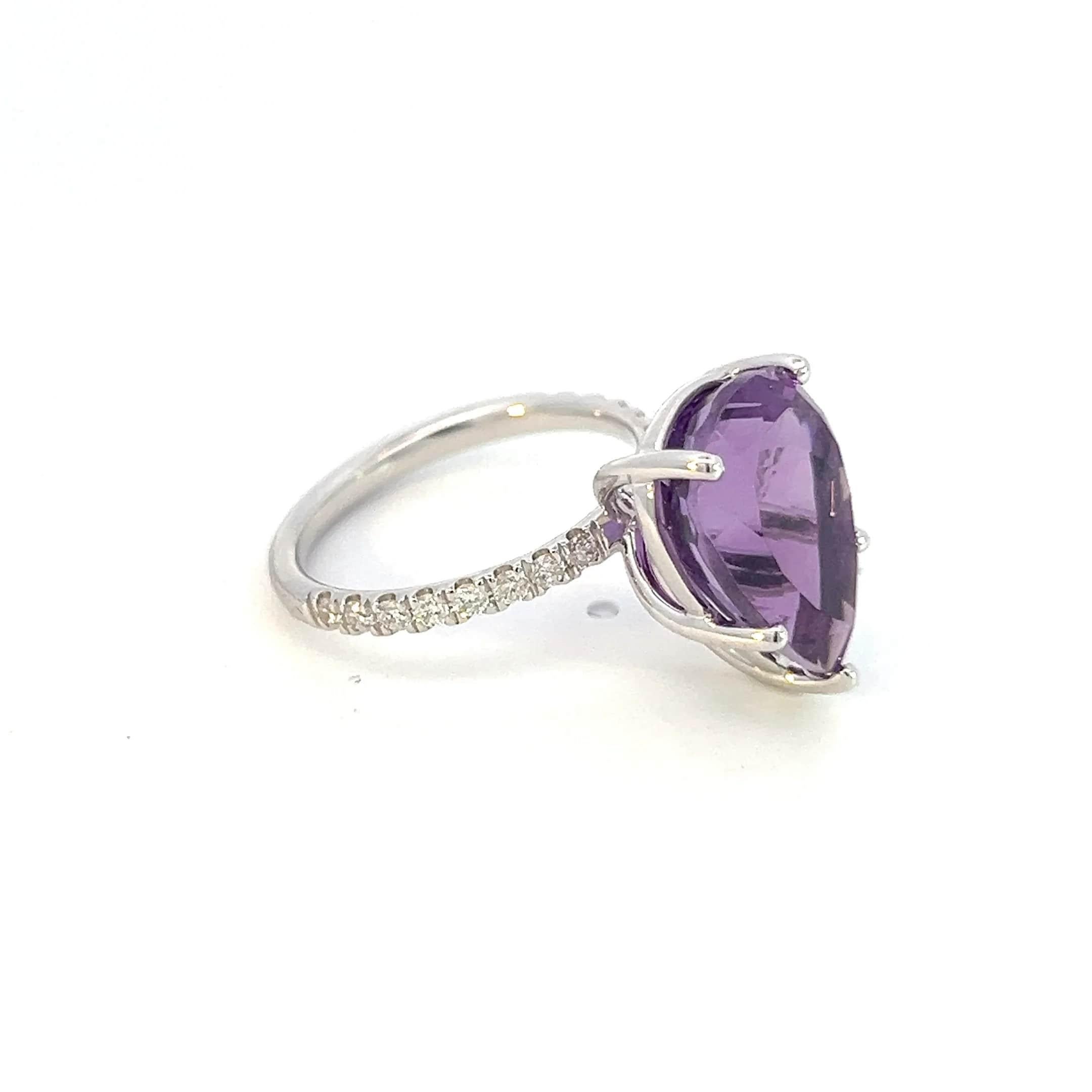 Women's Natural Amethyst Diamond Ring 6.5 14k White Gold 7.67 TCW Certified For Sale