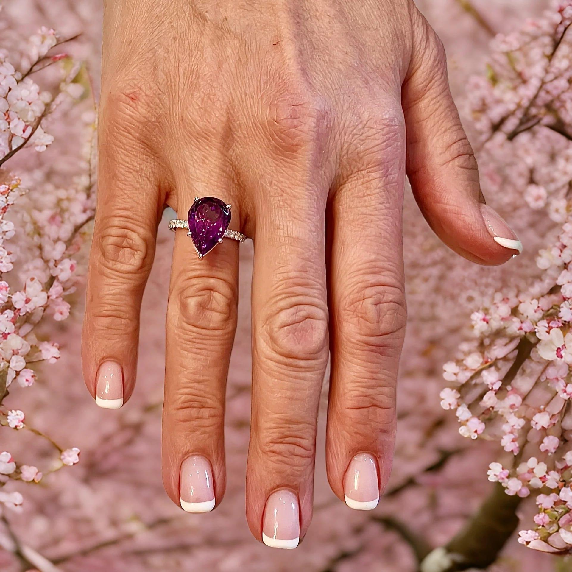 Natural Amethyst Diamond Ring 6.5 14k White Gold 7.67 TCW Certified For Sale 1