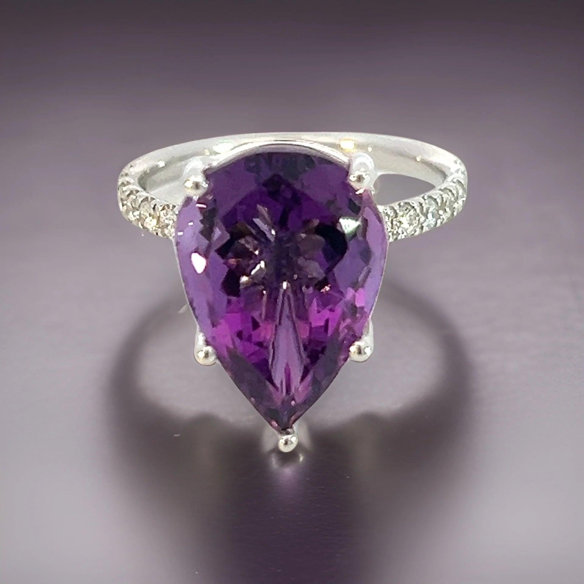 Natural Amethyst Diamond Ring 6.5 14k White Gold 7.67 TCW Certified For Sale 2